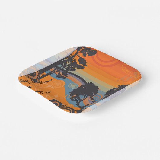 Retro Sunset Forest Landschaft Abstrakt Pappteller (Gewinkelt)