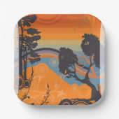 Retro Sunset Forest Landschaft Abstrakt Pappteller (Vorderseite)
