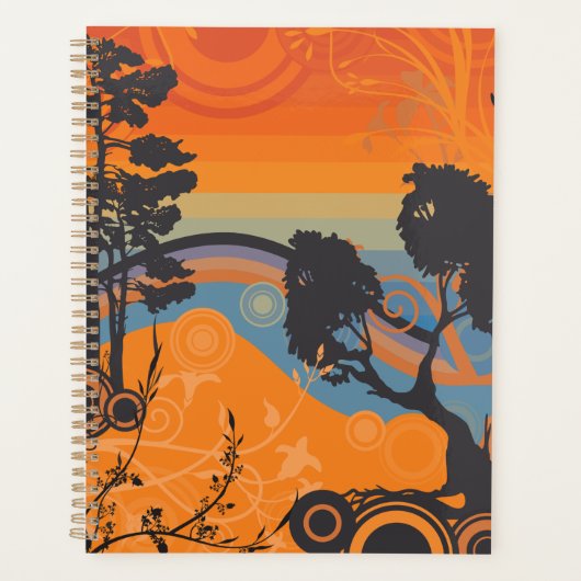 Retro Sunset Forest Landschaft Abstrakt Planer (Vorderseite)