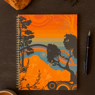 Retro Sunset Forest Landschaft Abstrakt Planer