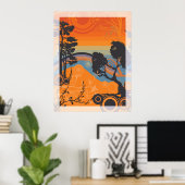 Retro Sunset Forest Landschaft Abstrakt Poster (Heimbüro)