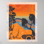 Retro Sunset Forest Landschaft Abstrakt Poster (Vorne)