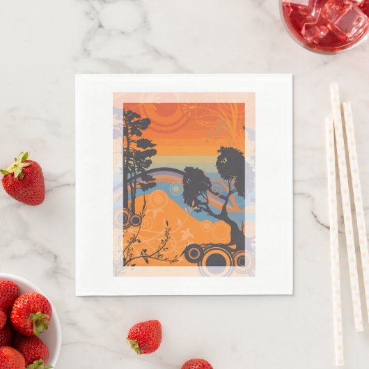Retro Sunset Forest Landschaft Abstrakt Serviette (Beispiel)