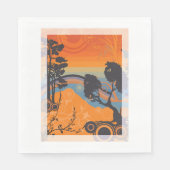 Retro Sunset Forest Landschaft Abstrakt Serviette (Vorderseite)