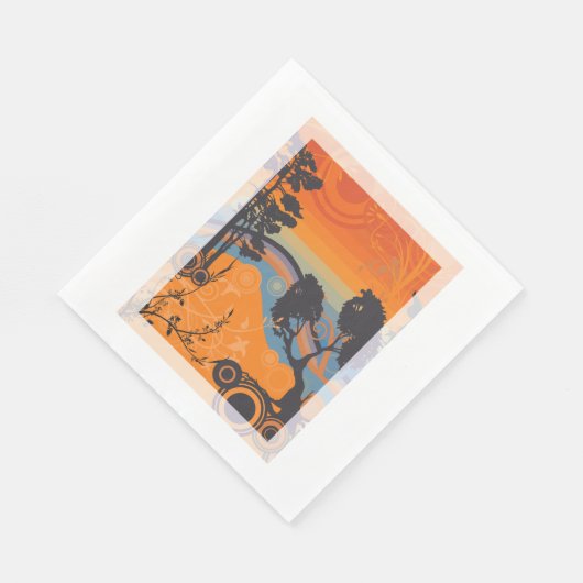 Retro Sunset Forest Landschaft Abstrakt Serviette (Ecke)