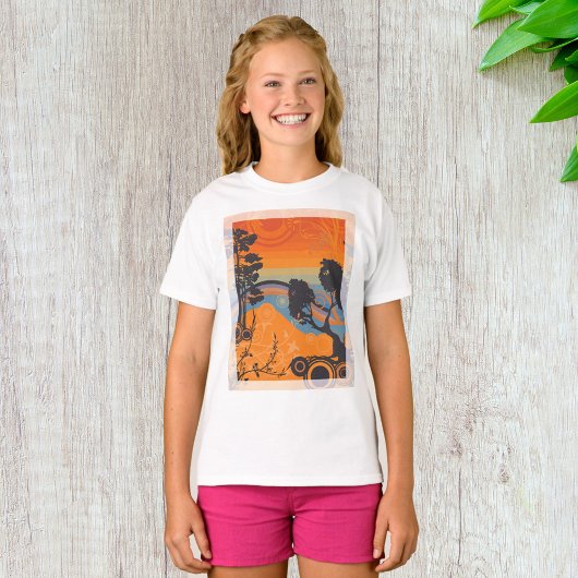 Retro Sunset Forest Landschaft Abstrakt T-Shirt
