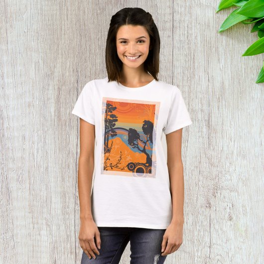 Retro Sunset Forest Landschaft Abstrakt T-Shirt