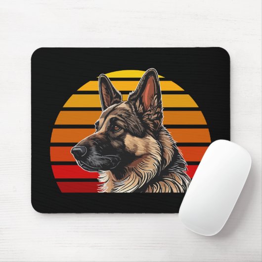 Retro Sunset German Shepherd Mousepad (Mit Mouse)
