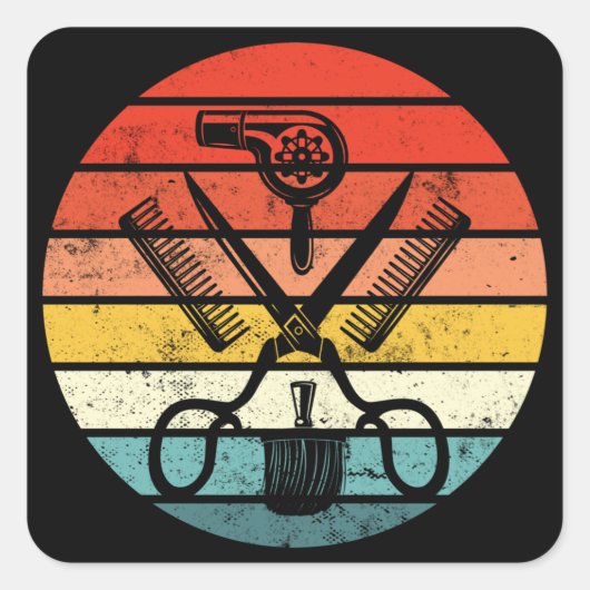 Retro Sunset Graphic Hair Stylist Friseur Quadratischer Aufkleber (Vorderseite)