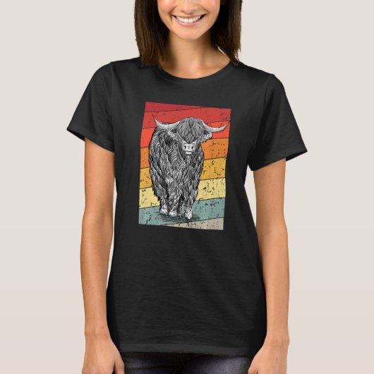 Retro Sunset Highland Cows Women Girls Cow T-Shirt (Vorderseite)