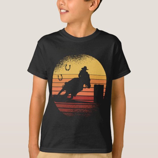 Retro Sunset Horse Barrel Racing Rodeo T-Shirt (Vorderseite)