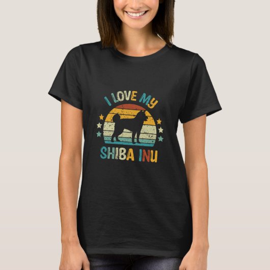 Retro Sunset I Liebe My Shiba Inu T-Shirt (Vorderseite)