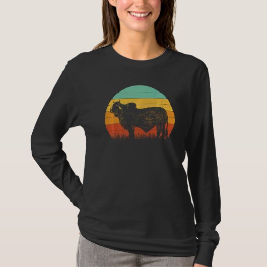 Retro Sunset Kuh Bauer Brahman Cattle T-Shirt (Vorderseite)