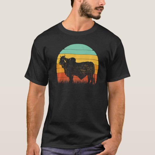 Retro Sunset Kuh Bauer Brahman Cattle T-Shirt (Vorderseite)
