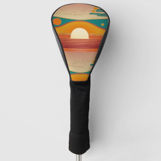 Retro Sunset Lines Aesthetic Golf Driver Cover Headcover (Vorderseite)