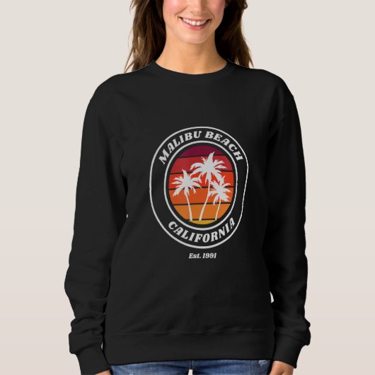 Retro Sunset Malibu California Beach Palm Tree Ar Sweatshirt (Vorderseite)