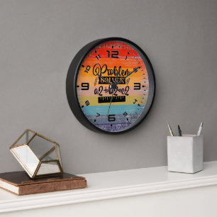 Retro Sunset Math Teacher Uhr
