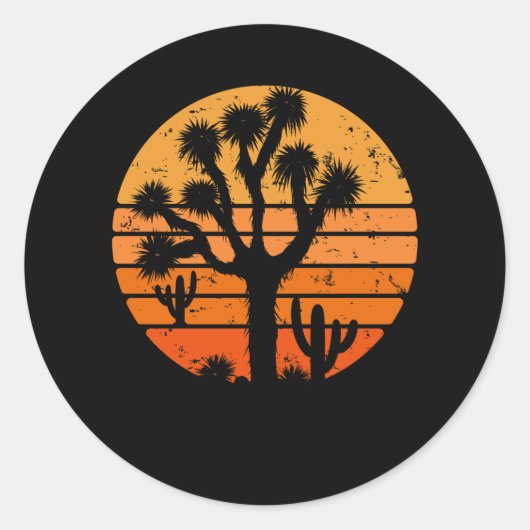 Retro Sunset Minimalistisch Joshua Tree Forest Gra Runder Aufkleber (Vorderseite)