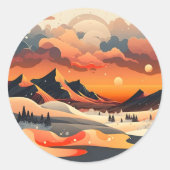 Retro Sunset Mountain Landschaft Runder Aufkleber (Vorderseite)