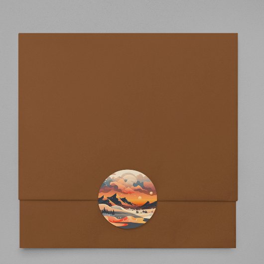 Retro Sunset Mountain Landschaft Runder Aufkleber