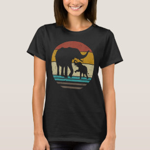 Retro Sunset Niedlich Elephant Mama Baby Zoologe B T-Shirt