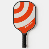 Retro Sunset Orange Three Circle Strip mit Name Pickleball Schläger (Rückseite)