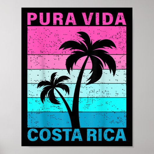 Retro Sunset Palm Tree Costa Rica Vacation Pura Vi Poster (Vorne)