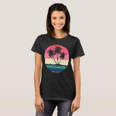 Retro Sunset Palm Trees Cabrillo Strand T-Shirt (Vorne ganz)