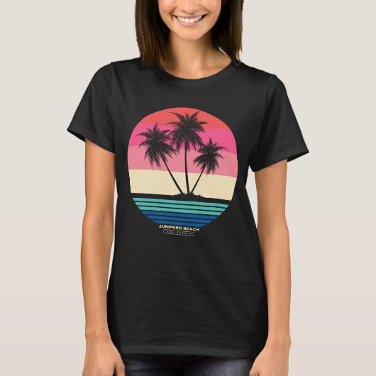 Retro Sunset Palm Trees Junipero Beach T-Shirt (Vorderseite)