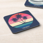 Retro Sunset Palm Trees Long Beach Getränkeuntersetzer (Linke Seite)
