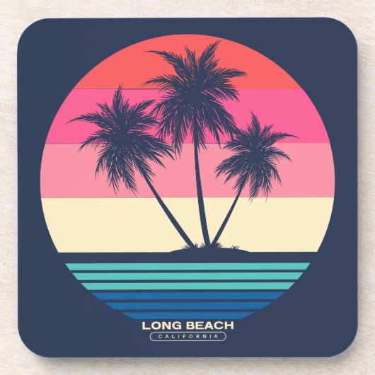 Retro Sunset Palm Trees Long Beach Getränkeuntersetzer (Vorderseite)