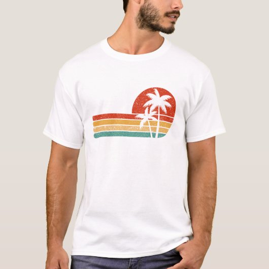 Retro Sunset Palm Trees Vintage Beach T-Shirt (Vorderseite)