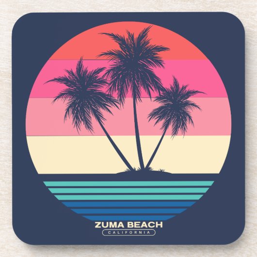 Retro Sunset Palm Trees Zuma Beach Getränkeuntersetzer (Vorderseite)