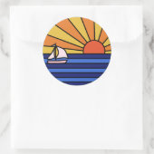 Retro Sunset Paradise Runder Aufkleber (Tasche)