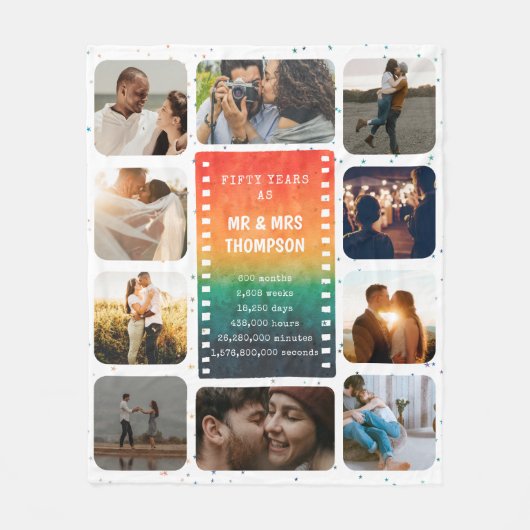 Retro Sunset Photo Mr and Mrs 50th Anniversary Fleecedecke (Vorderseite)
