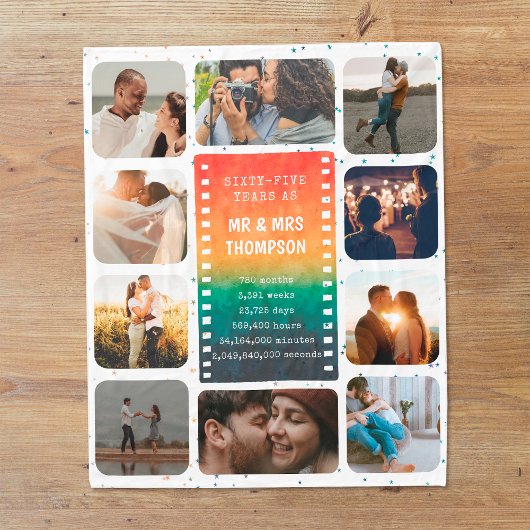 Retro Sunset Photo Mr and Mrs 65th Anniversary Fleecedecke