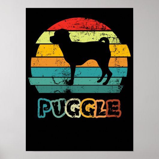 Retro Sunset Puggle Poster (Vorne)