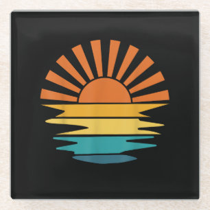 Retro Sunset Rays Wavy Vintag Retro Sunshine Sun Glasuntersetzer