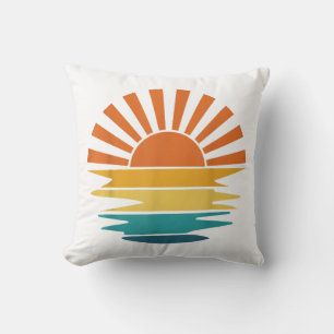 Retro Sunset Rays Wavy Vintag Retro Sunshine Sun Kissen