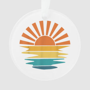 Retro Sunset Rays Wavy Vintag Retro Sunshine Sun Ornament
