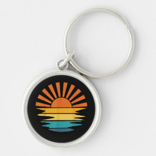 Retro Sunset Rays Wavy Vintag Retro Sunshine Sun Schlüsselanhänger