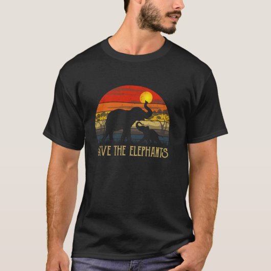 Retro Sunset Rettete die Elefanten Afrika Wildtier T-Shirt (Vorderseite)
