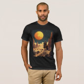 Retro Sunset Ride: Cowboy unter einem kosmischen M T-Shirt (Vorne ganz)
