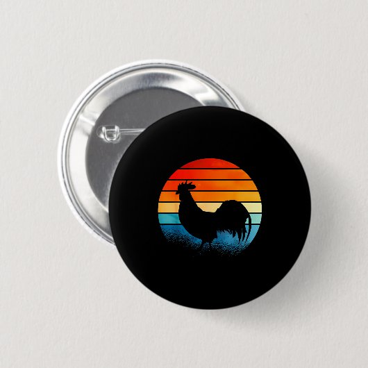 Retro Sunset Rooster Chicken Lover  Button (Vorne & Hinten)