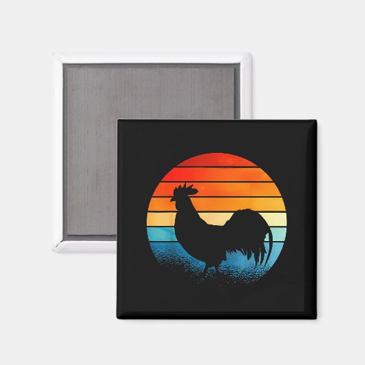 Retro Sunset Rooster Chicken Lover  Magnet (Vorderseite/Rückseite)