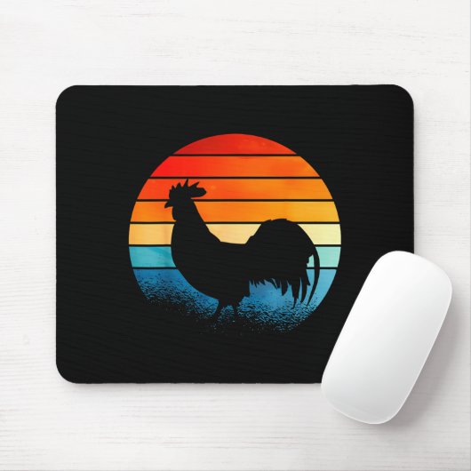 Retro Sunset Rooster Chicken Lover Mousepad (Mit Mouse)