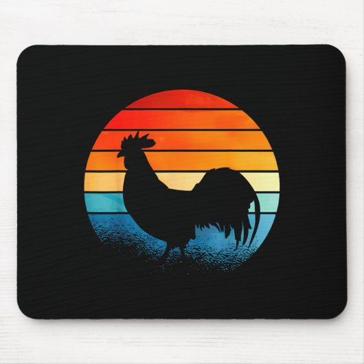 Retro Sunset Rooster Chicken Lover Mousepad (Vorne)