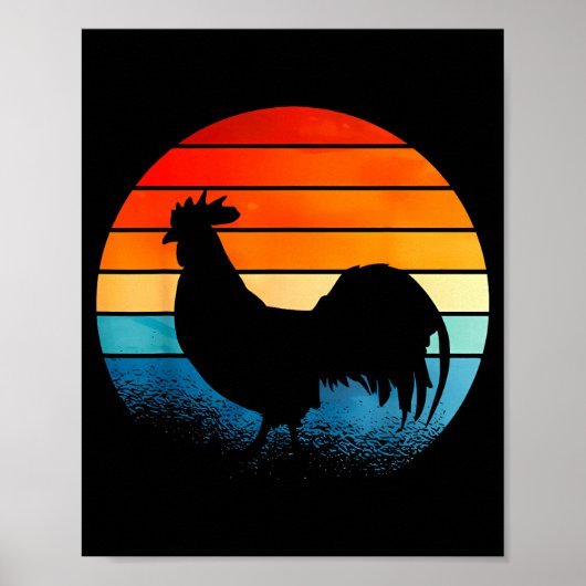 Retro Sunset Rooster Chicken Lover Poster (Vorne)