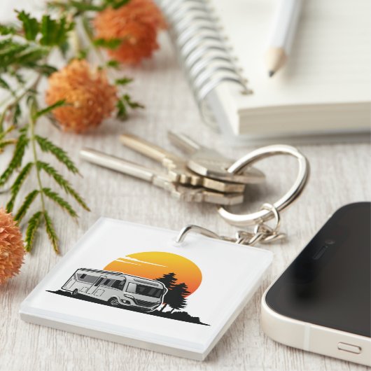 Retro Sunset RV Motorhome Eigentümer Geschenk, Woh Schlüsselanhänger (Vorderseite rechts)