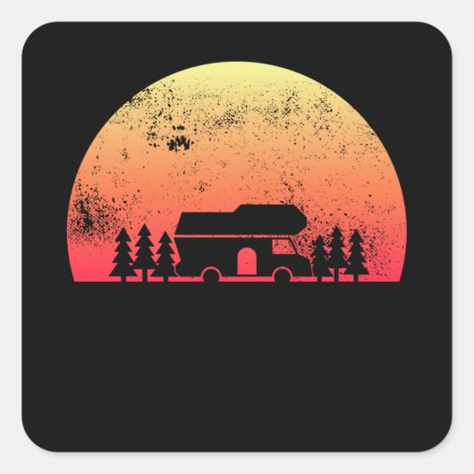 Retro Sunset RV - Selbstversorger-Geschenk Quadratischer Aufkleber (Vorderseite)